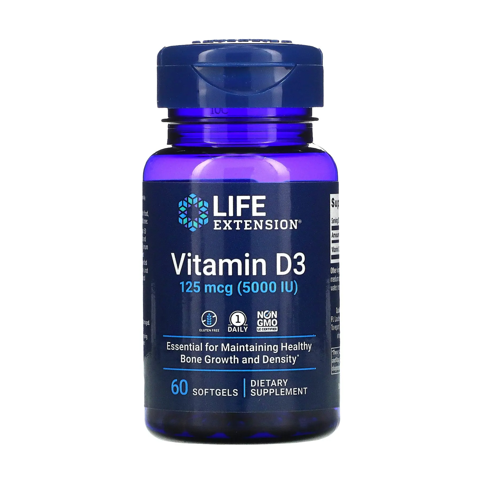 Вітамін Д3 Life Extension Vitamin D3, 125 мгк (5000 МО), 60 гелевих капсул